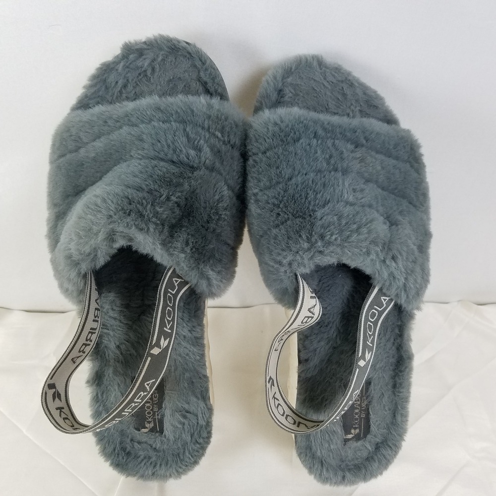 Koolaburra by Ugg Womens Gray Faux Fur Slip On Slides Cozy Slippers Size 10